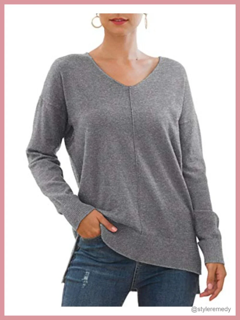 Viscose Blend V-Neck Batwing Sleeve Lightweight Knit Pullover Sweater